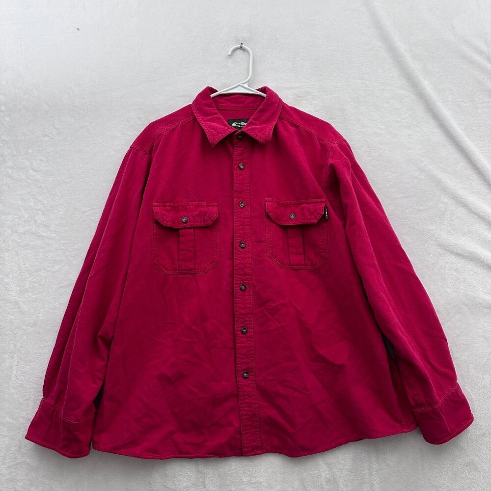 Eddie Bauer  Chamois Shirt Mens L Red Thick Flannel Pocket Outdoor Button Down